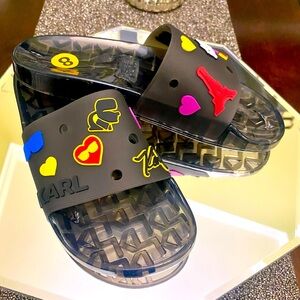 Karl Lagerfeld Womens Black Slides Size 8